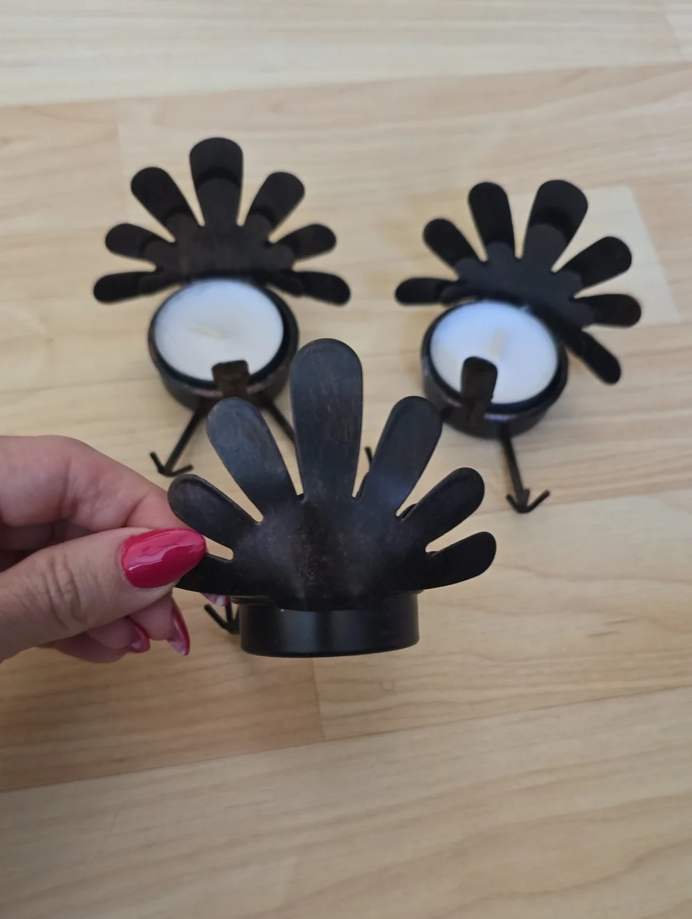 Thanksgiving Handcrafted Brown Metal Turkey Tea Light Candle Holders - Set of 3